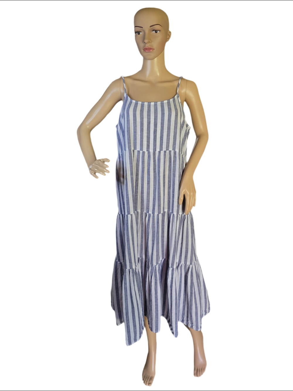 beachlunchlounge Tiered Blue and White Striped Midi Dress - Picture 5 of 10